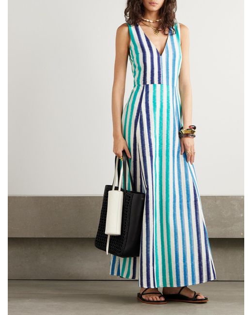 Emporio Sirenuse Blue Nellie Striped Cotton Maxi Dress