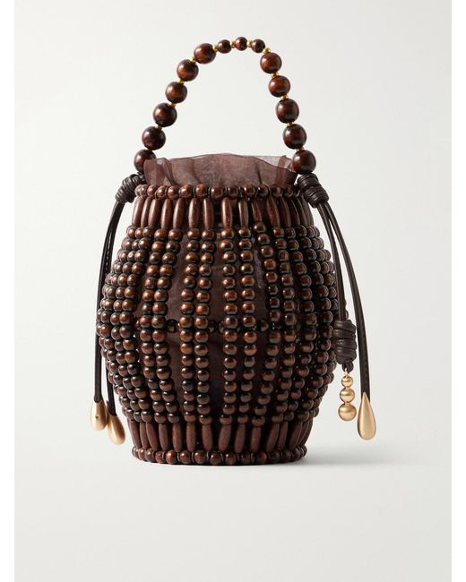 Cult Gaia Brown Lanterna Wood-Beaded Mini Bag