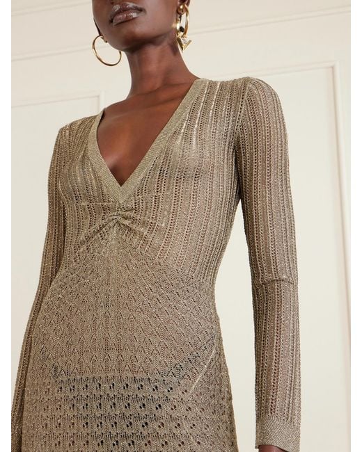 Valentino Garavani Natural Metallic Pointelle-Knit Midi Dress