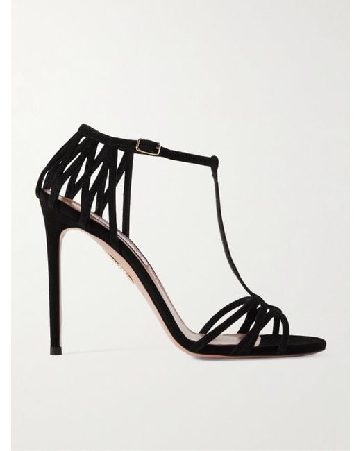 Aquazzura Black Forever More 105 Suede Sandals