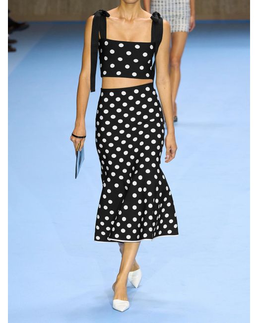 Carolina Herrera Black Cropped Polka-Dot Jacquard-Knit Tank