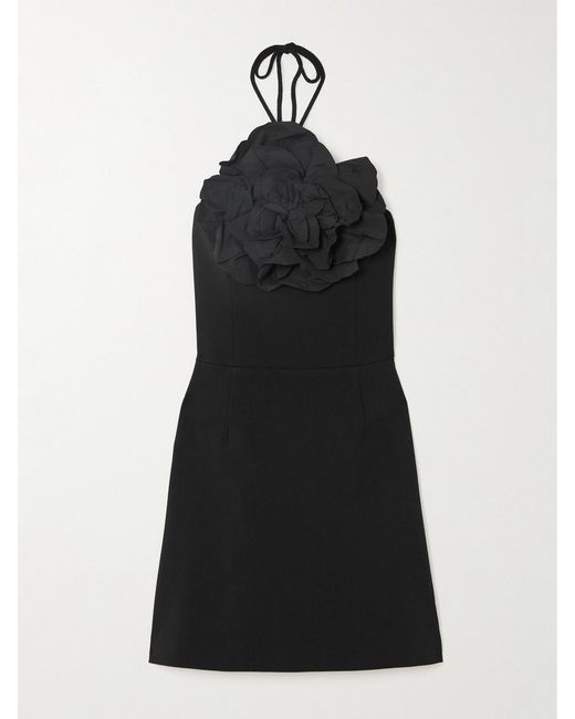 Rebecca Vallance Black Odetta Appliquéd Crepe Halterneck Mini Dress