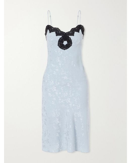 Maison Mayle Blue Pina Lace-Trimmed Silk-Crepe De Chine Midi Dress
