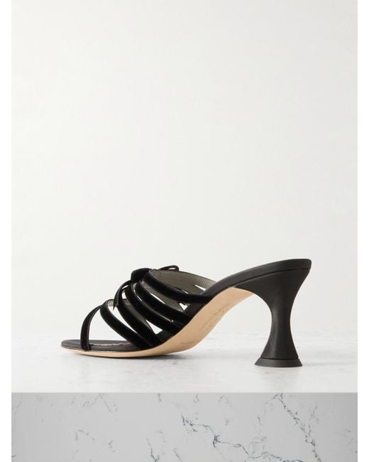 Manolo Blahnik Natural Clementel 70 Velvet-Trimmed Satin Mules