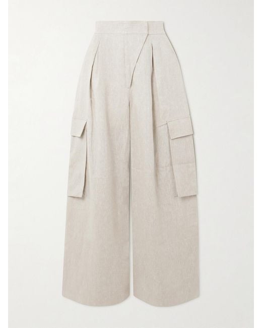 ANDRES OTALORA White Mi Memoria Pleated Linen Cargo Wide-Leg Pants