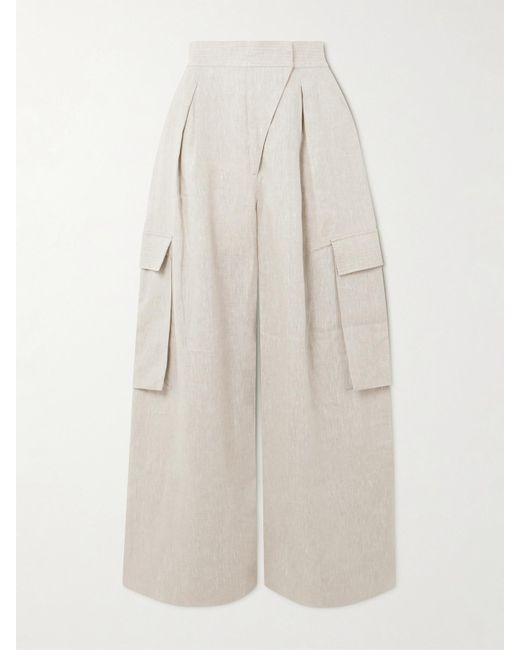 ANDRES OTALORA White Mi Memoria Pleated Linen Cargo Wide-Leg Pants