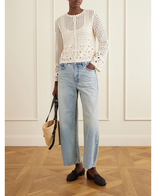 FRAME Natural The Postcard Crocheted Cotton Cardigan
