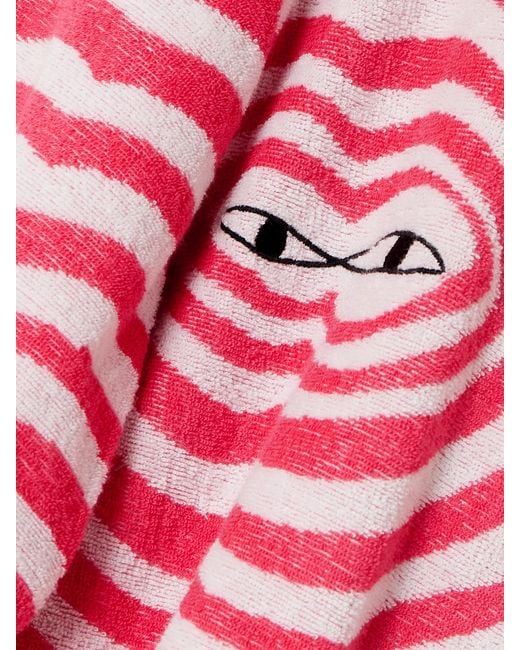 The Elder Statesman Pink Embroidered Striped Cotton-Terry Shirt