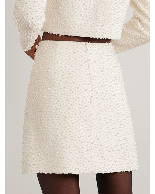 Carolina Herrera Natural Embellished Wool-Blend Crepe Mini Skirt