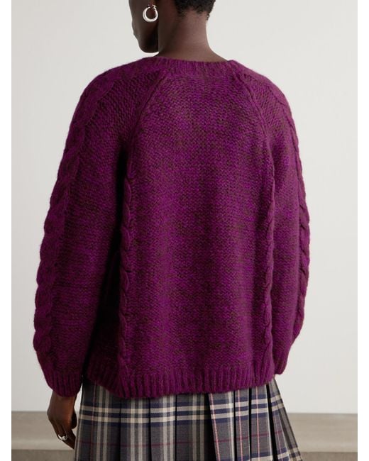 Bode Purple Eiderdown Cable-Knit Alpaca, Mohair And Silk-Blend Sweater