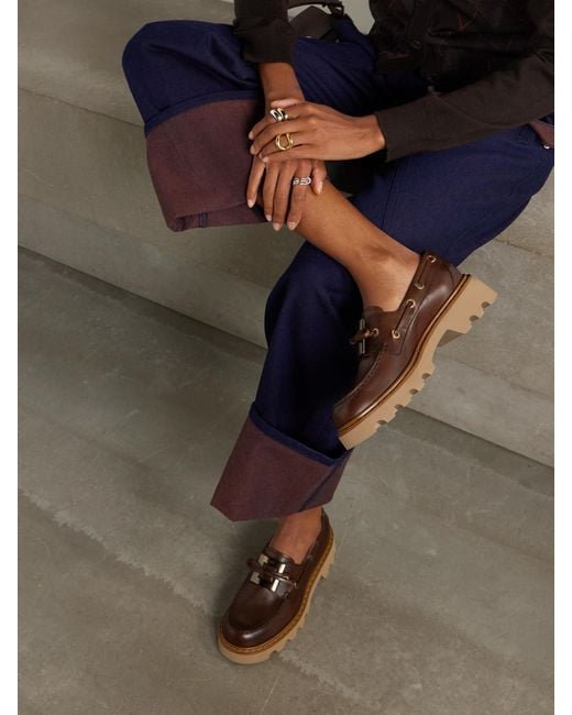 Roger Vivier Brown Viv Ranger Buckled Leather Boat Shoes