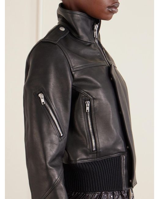 Rick Owens Black Cropped Leather Biker Jacket