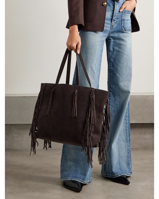 Nili Lotan Black Joni Fringed Suede Tote