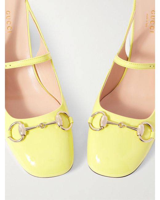Gucci Yellow Lady Horsebit-Detailed Patent-Leather Mary Jane Pumps