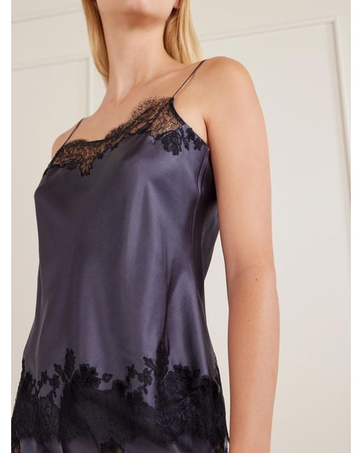 Carine Gilson Purple Lace-Trimmed Silk-Satin Camisole