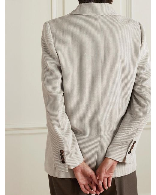 Brunello Cucinelli Natural Double-Breasted Linen, Cotton And Lyocell-Blend Corduroy Blazer