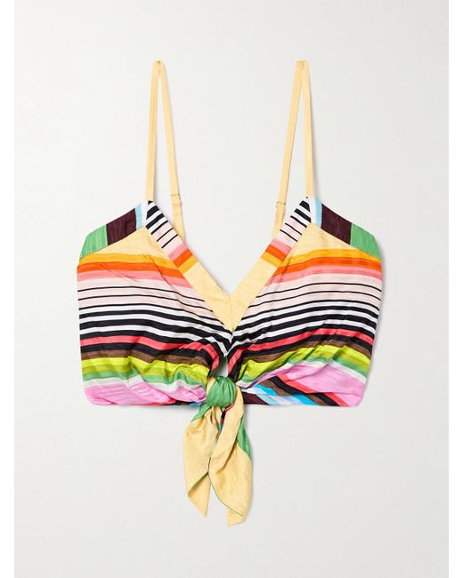 Christopher John Rogers Multicolor Casette Tie-Front Striped Satin-Jacquard Bralette