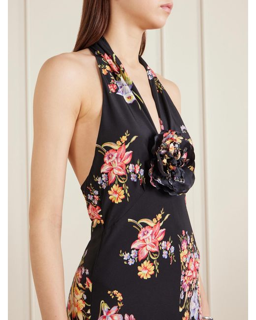 Rodarte White Floral-Print Silk-Crepe Halterneck Gown
