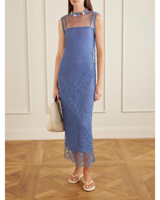 Sir Blue Leif Embroidered Tulle Midi Dress