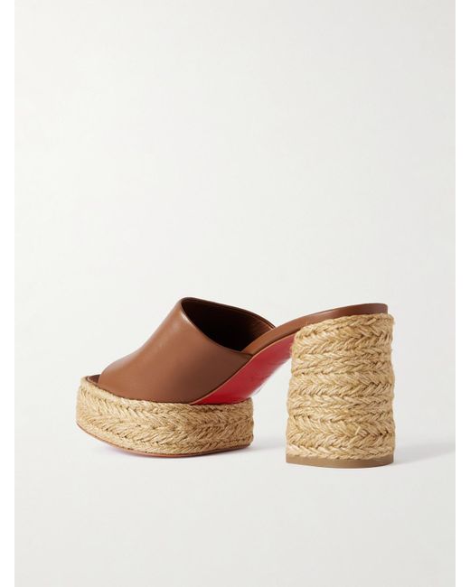 Christian Louboutin Brown Calakala 85 Leather Espadrille Platform Mules