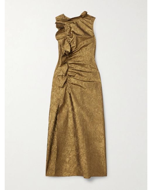 Ulla Johnson Natural Demetria Midikleid Aus Metallic-Taft