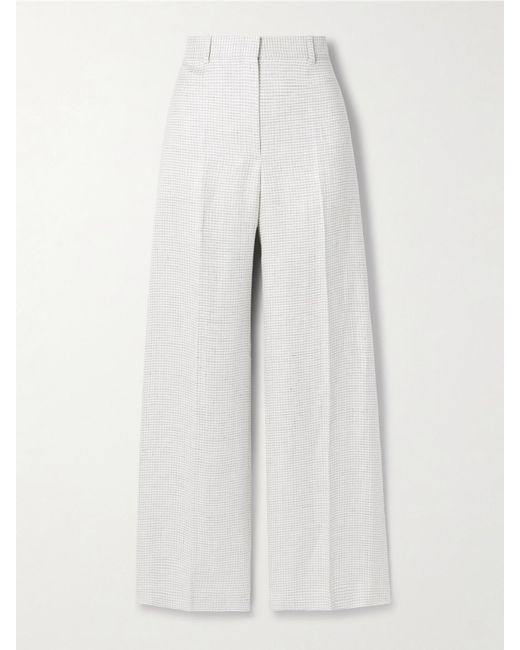 Theory White Hose Mit Weitem Bein Aus Einer Leinenmischung Mit Hahnentrittmuster