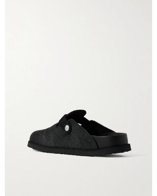 Birkenstock Black Boston Buckled Cow Hair Clogs