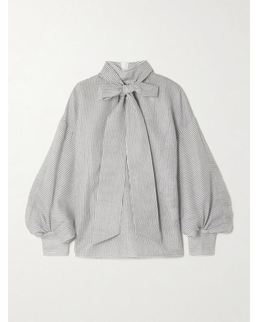 Zimmermann Gray Bluse Aus Einer Gestreiften Baumwoll-Seidenmischung Mit Schluppe