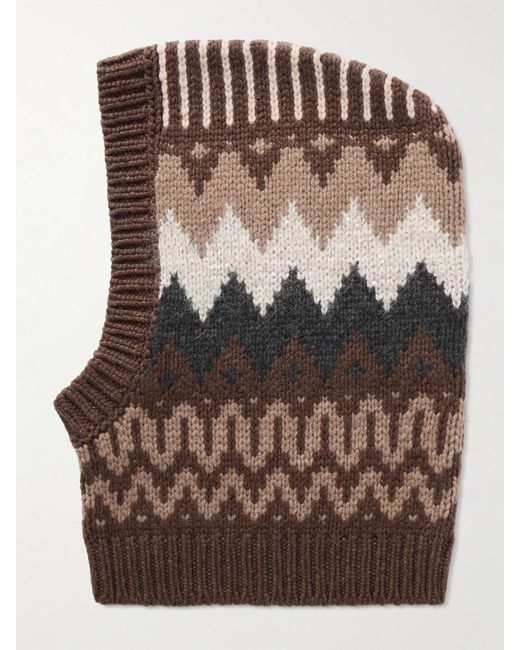 Brunello Cucinelli Brown Sequin-Embellished Fair Isle Cashmere Snood