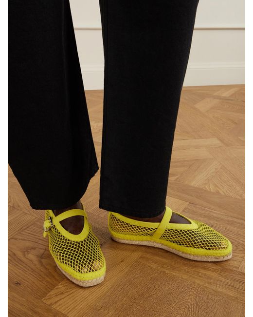 Alaïa Yellow Suede-Trimmed Mesh Espadrilles