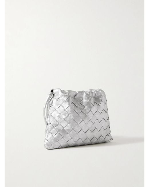 Bottega Veneta White Dustbag Small Intrecciato Metallic Leather Pouch