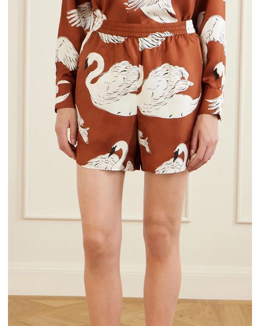 Olivia Von Halle Red Kick Printed Silk-Satin Pajama Set