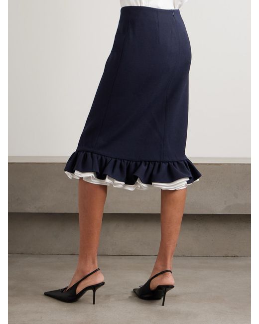 ShuShu/Tong Blue Ruffled Layered Wool-Twill Midi Skirt