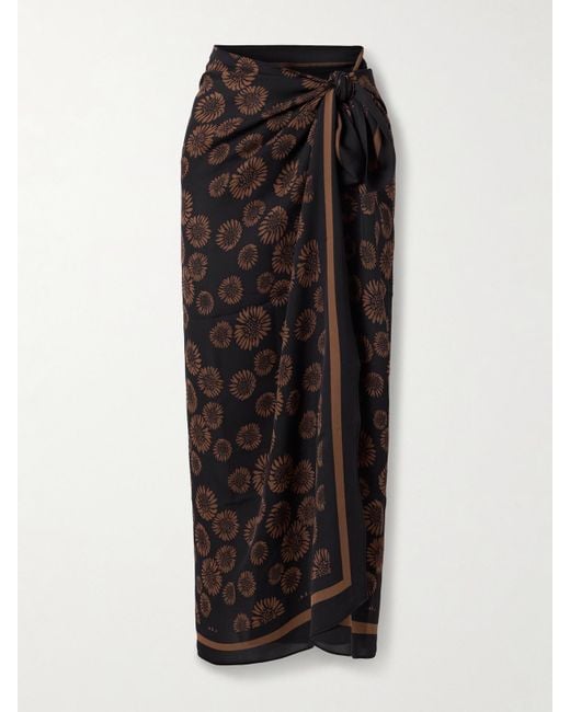 Matteau Black Floral-Print Silk-Georgette Pareo
