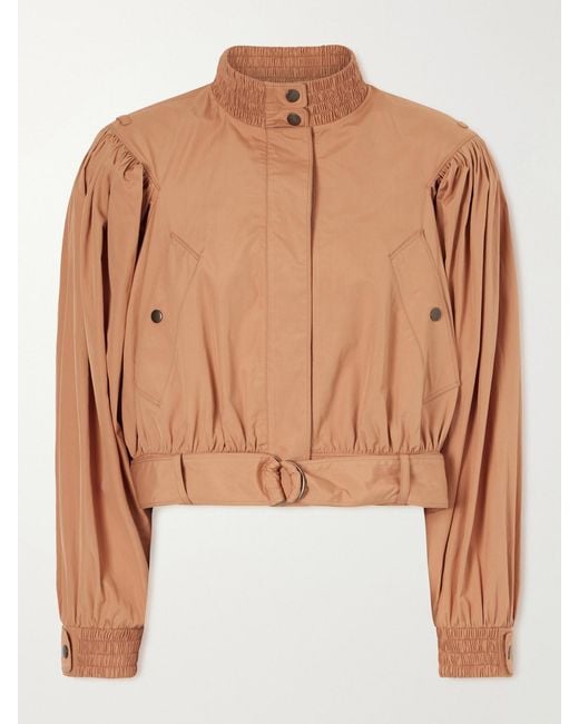 Chloé Natural Cropped Belted Gathered Cotton-Poplin Jacket