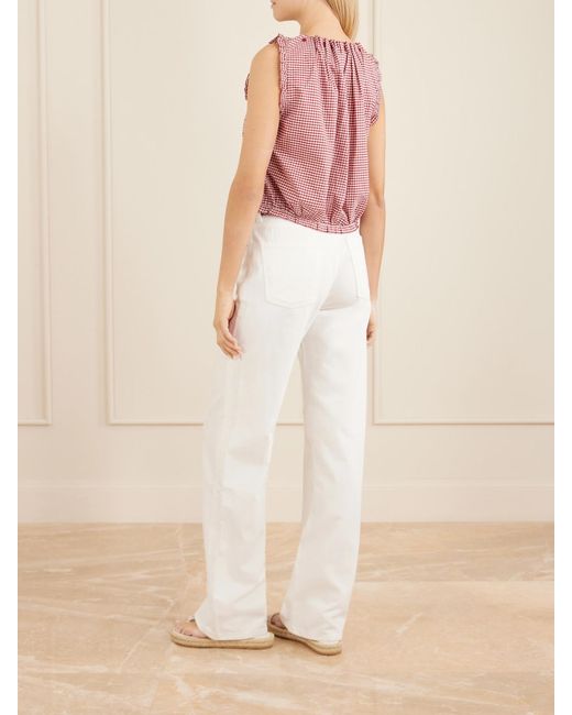 Doen Pink Traveler Gathered Checked Organic Cotton Blouse