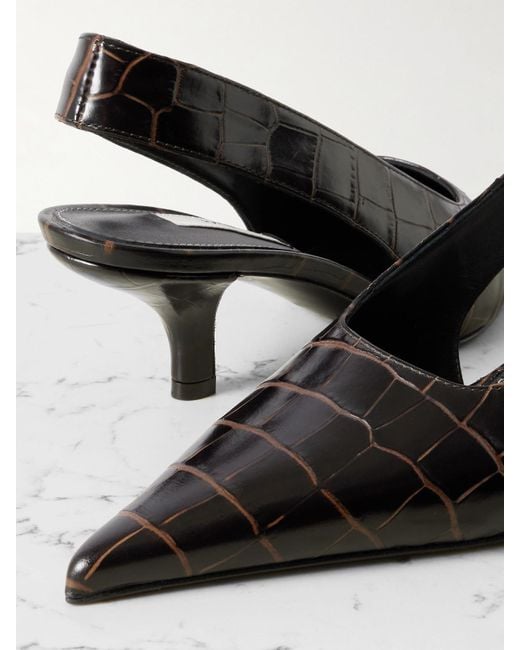 Totême  Brown Slingback-Pumps Aus Leder Mit Krokodileffekt