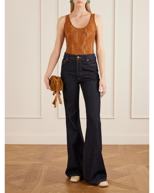 Zimmermann Brown Stretch-Lace Bodysuit