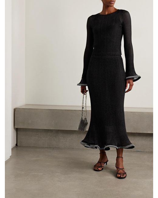 Jonathan Simkhai Black Brighton Crystal-Embellished Metallic Ribbed-Knit Maxi Skirt