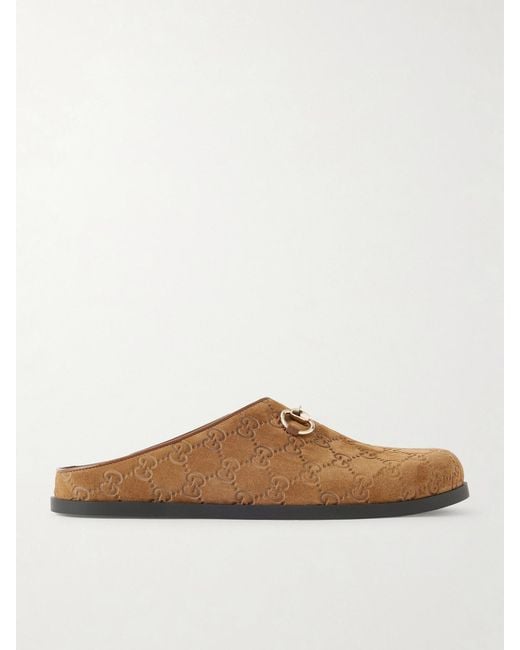 Gucci White Horsebit-Embellished Logo-Debossed Suede Slip-Ons