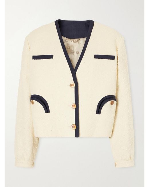 Blazé Milano Natural Orinda Riviera Cropped Cotton-Blend Bouclé Blazer
