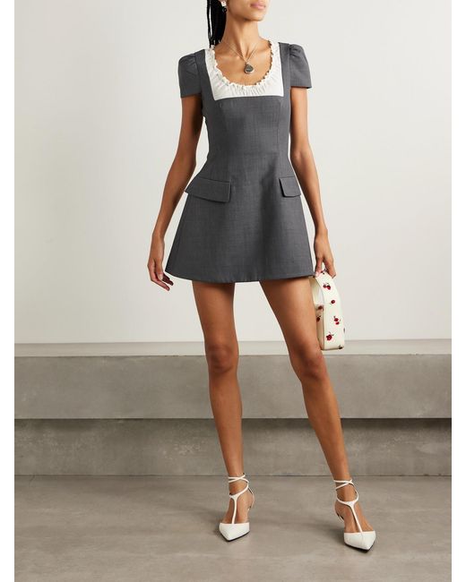 ShuShu/Tong Gray Ruffled Wool-Blend Gauze-Trimmed Twill Mini Dress