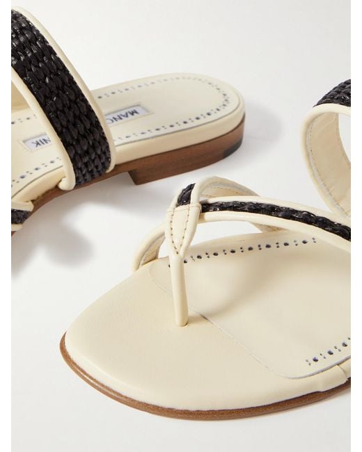 Manolo Blahnik Natural Susara Raffia And Leather Sandals