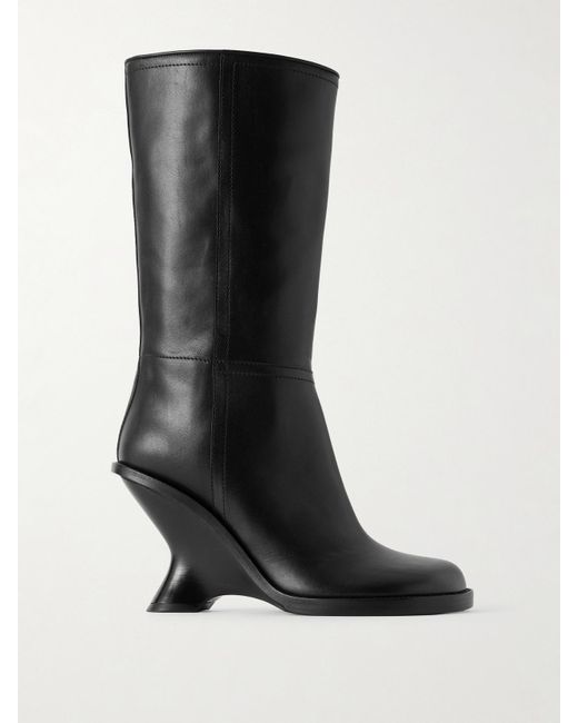 Dries Van Noten Black Leather Wedge Boots