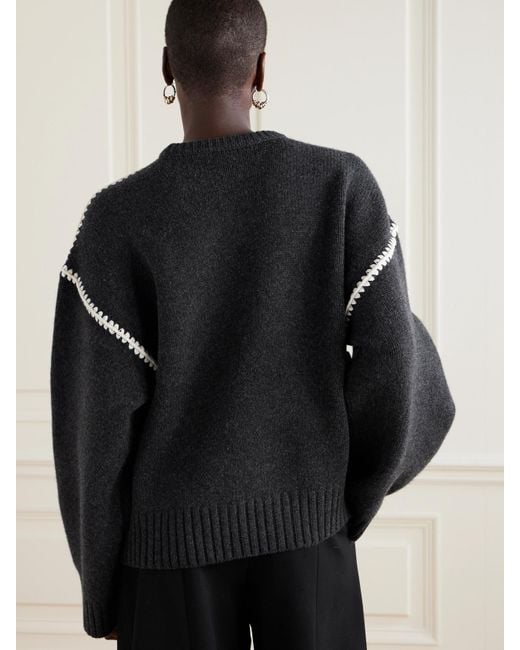 Totême  Black Oversized-Pullover Aus Einer Woll-Kaschmirmischung Mit Stickereien