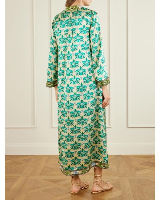 Emporio Sirenuse Green Jenna Jewelry Mare Printed Silk-Satin Midi Dress