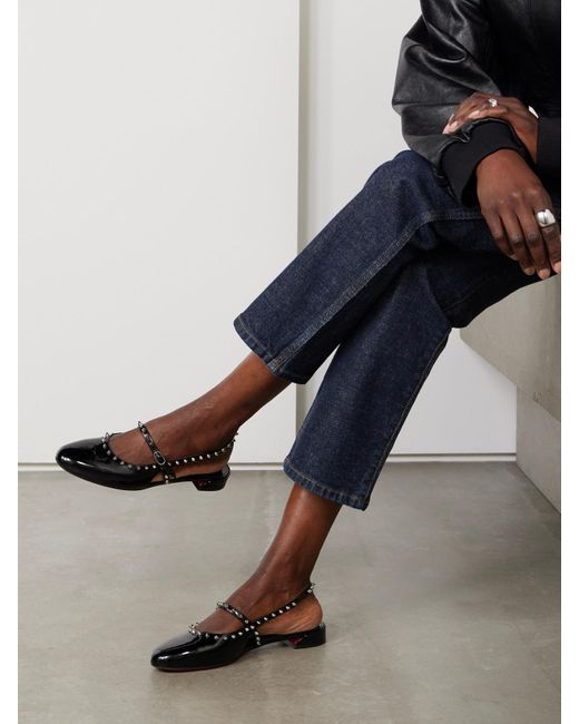 Christian Louboutin Black Sweet Janispikes Flache Slingback-Schuhe Aus Lackleder Mit Nieten