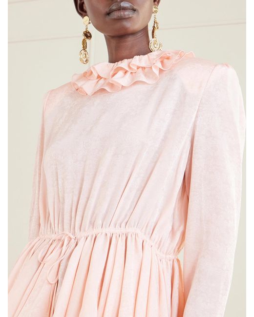 Chloé Pink Ruffled Tie-Detailed Floral Silk-Jacquard Blouse