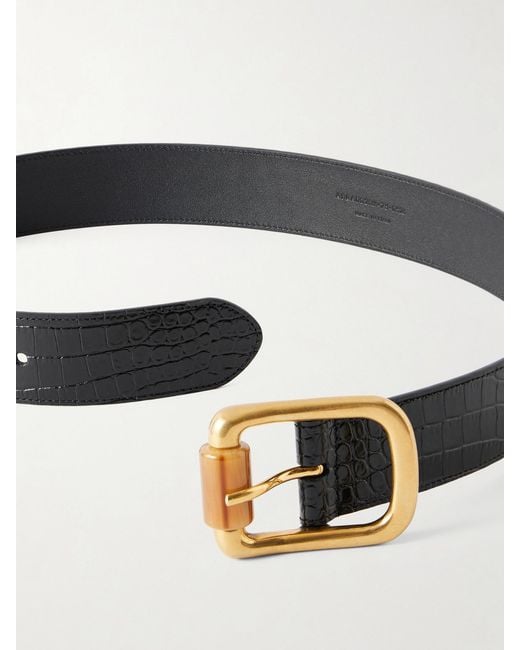 Saint Laurent Blue Cylinder Croc-Effect Leather Belt