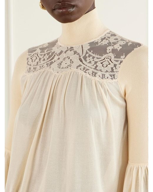 Zimmermann Natural Valiant Lace-Trimmed Chiffon Blouse
